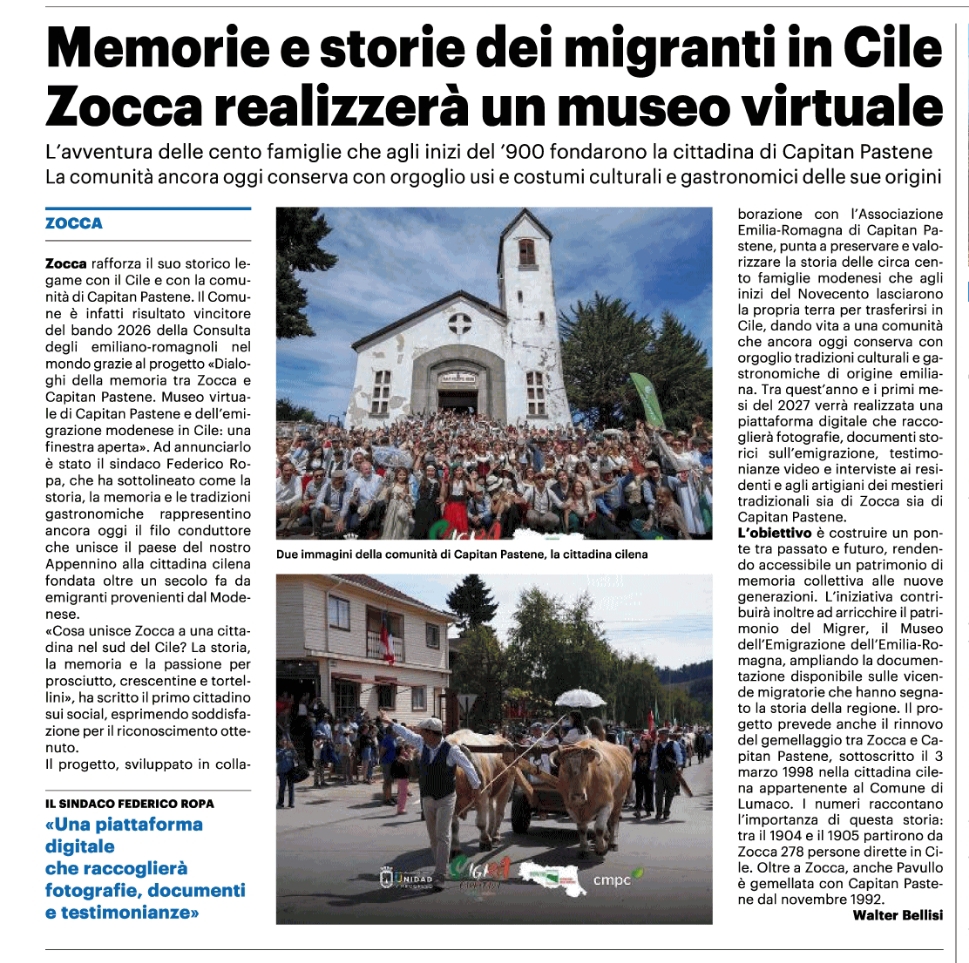 Museo Virtual de Capitán Pastene: Zocca impulsará un proyecto para preservar la memoria de la emigración italiana a Chile